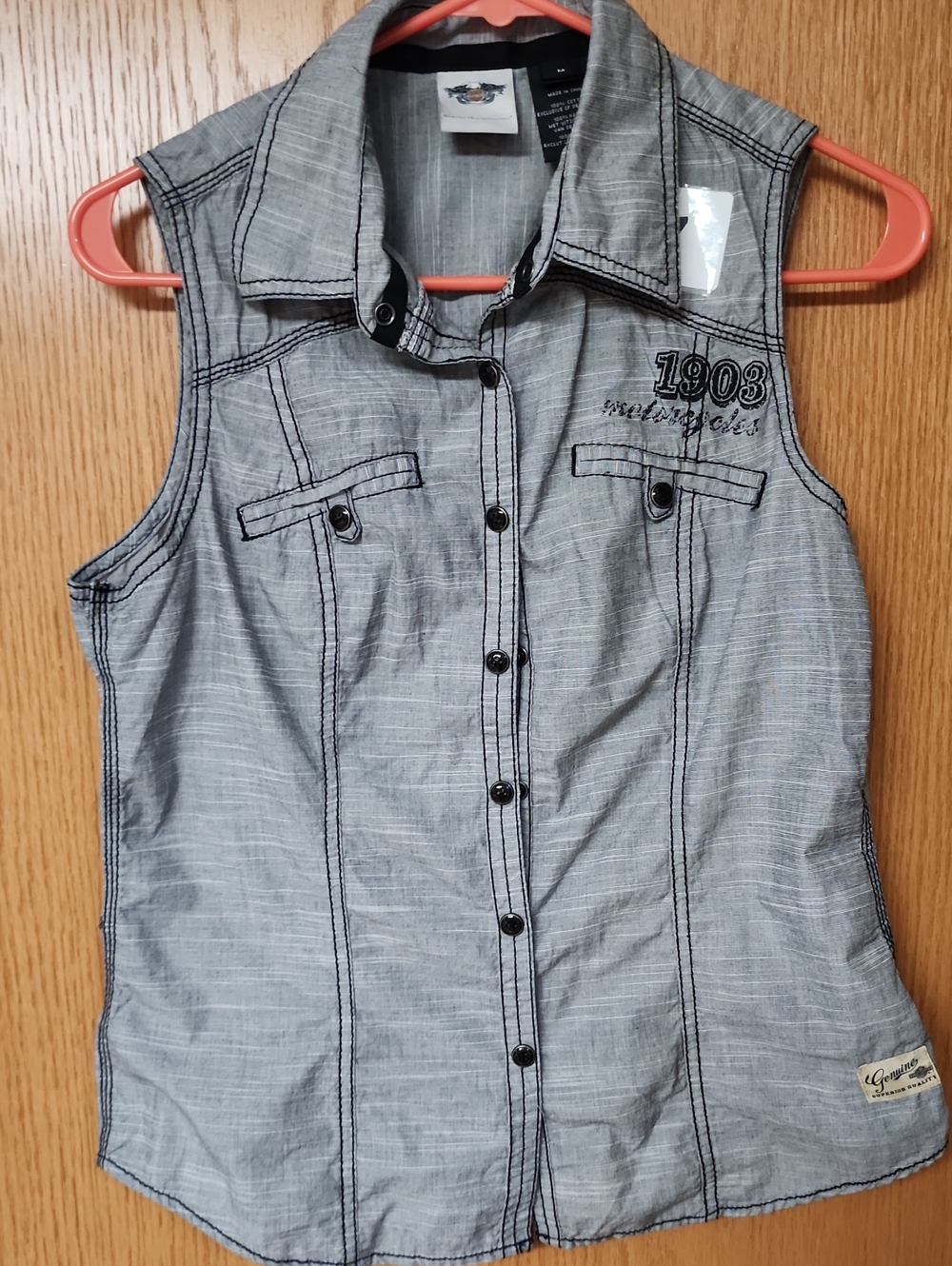 Harley Davidson Sleeveless Button-Front Shirt Vest - Gray womens M number 1167